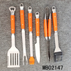 6PCS PLASTIC Handle BBQ TOOLSKNIFE SS BRUSH SILICONE BRUSH TONG FORK SHOVEL TC