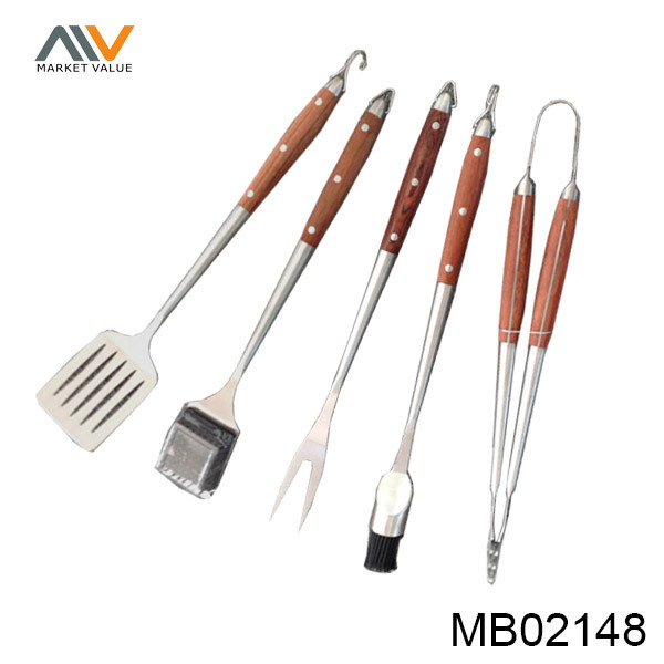 5PCS COLOUR WOODEN Handle BBQ TOOLS