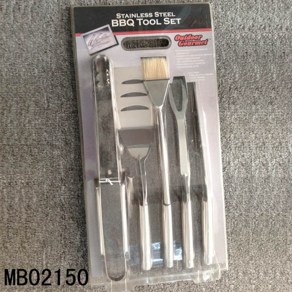 5PCS RUBE Handle BBQ TOOLSFOOD BRUSH TONG SHOVEL FORK KNIFE