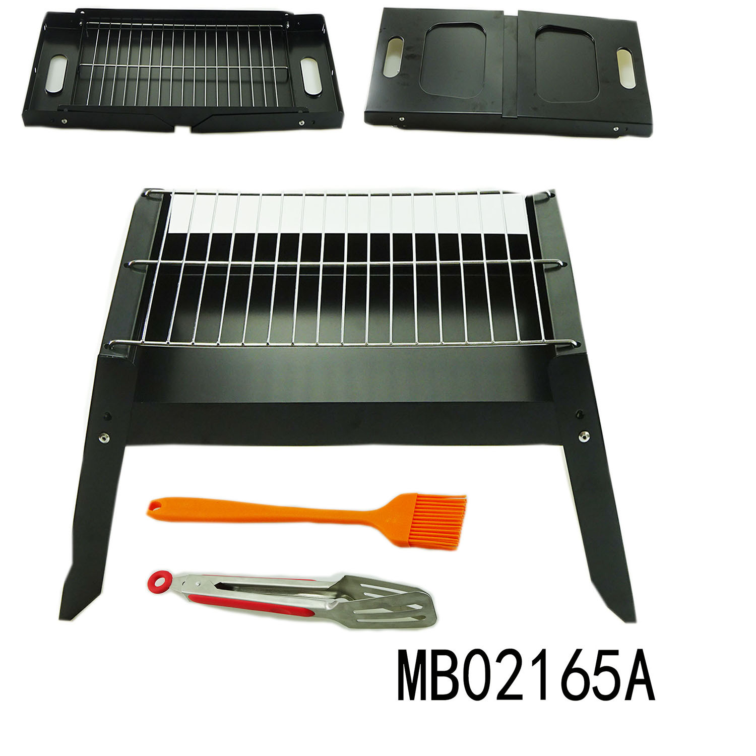 3PCS BLACK PAINT SPRAYING GRILL WBRUSH with FOOD TONG in BOX