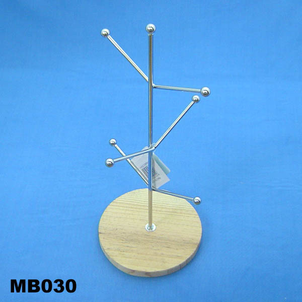 CHROME MUG HOLDER W WOOD BASE