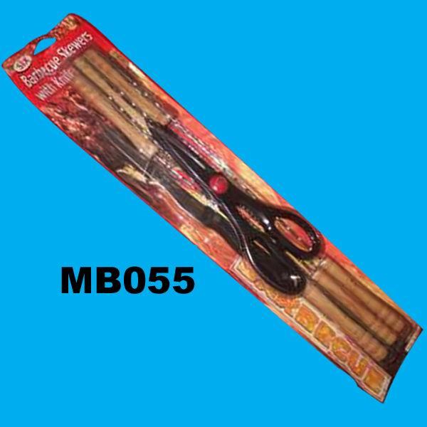 6PCS WOOD Handle BBQ SKEWER with SCISSORS with KNIFE