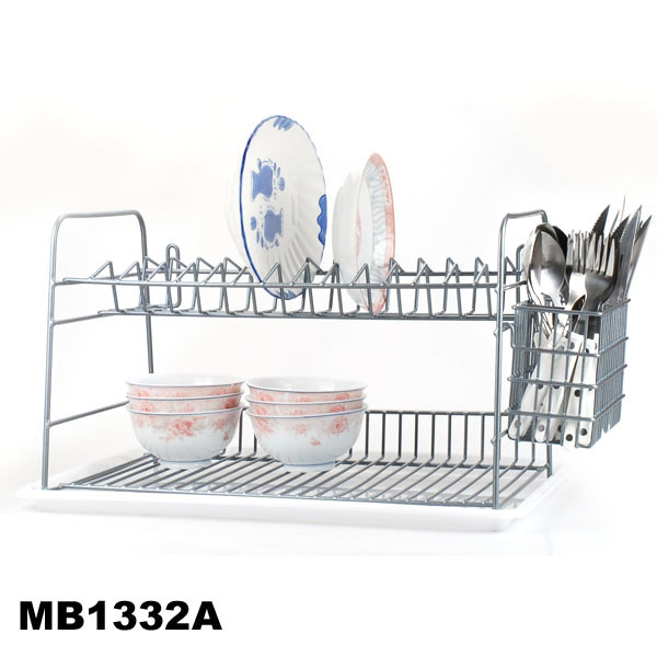 2 LEVEL BOWL and DISH SHELF DOUBLE COATING with CUTLERY HOLDER and WATER TRAY