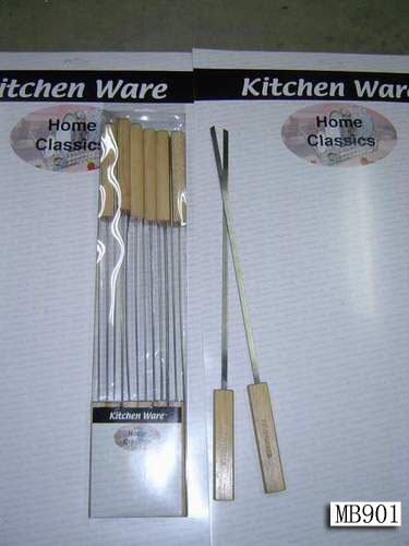 6 PCS BBQ SKEWER WOODEN Handle in PVC BOX
