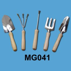 CHROME GARDEN TOOLS SET WOOD Handle