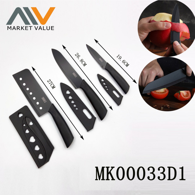 3 PC SS KITCHEN KNIFE SETS SAVE COVER with PP Handle