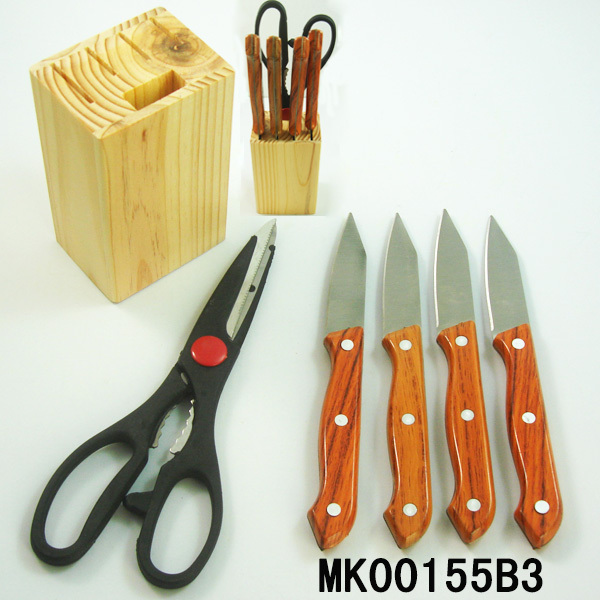 6PCS MULTI KNIFE SET and SCISSOR and WOODEN Stand in CB