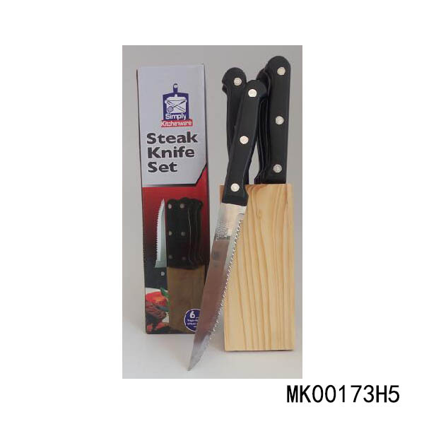 4.5in 6PCS STEAK KNIFE with WOODEN BASE in CB