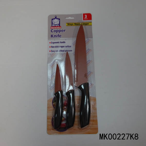 3PCS PP Handle KNIFE SET COPPER COATING in Window Box