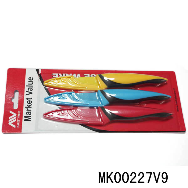 3PCS PLASTIC Handle NON STICK PARING KNIFE SET WBLADE COVER