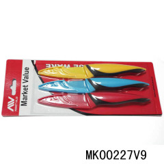 3PCS PLASTIC Handle NON STICK PARING KNIFE SET WBLADE COVER