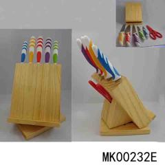 7PCS KNIFE SET SOFT GRIP with WOODEN BLOCK with SCISSORS in BOX