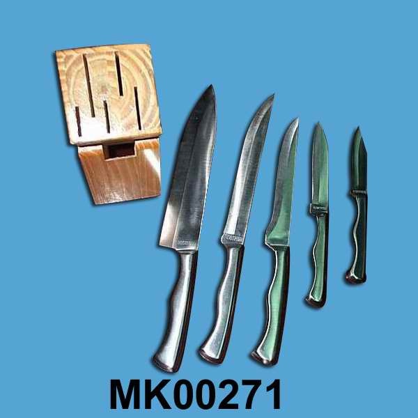 5PCS SS KNIFE SET with WOODEN BLOCK