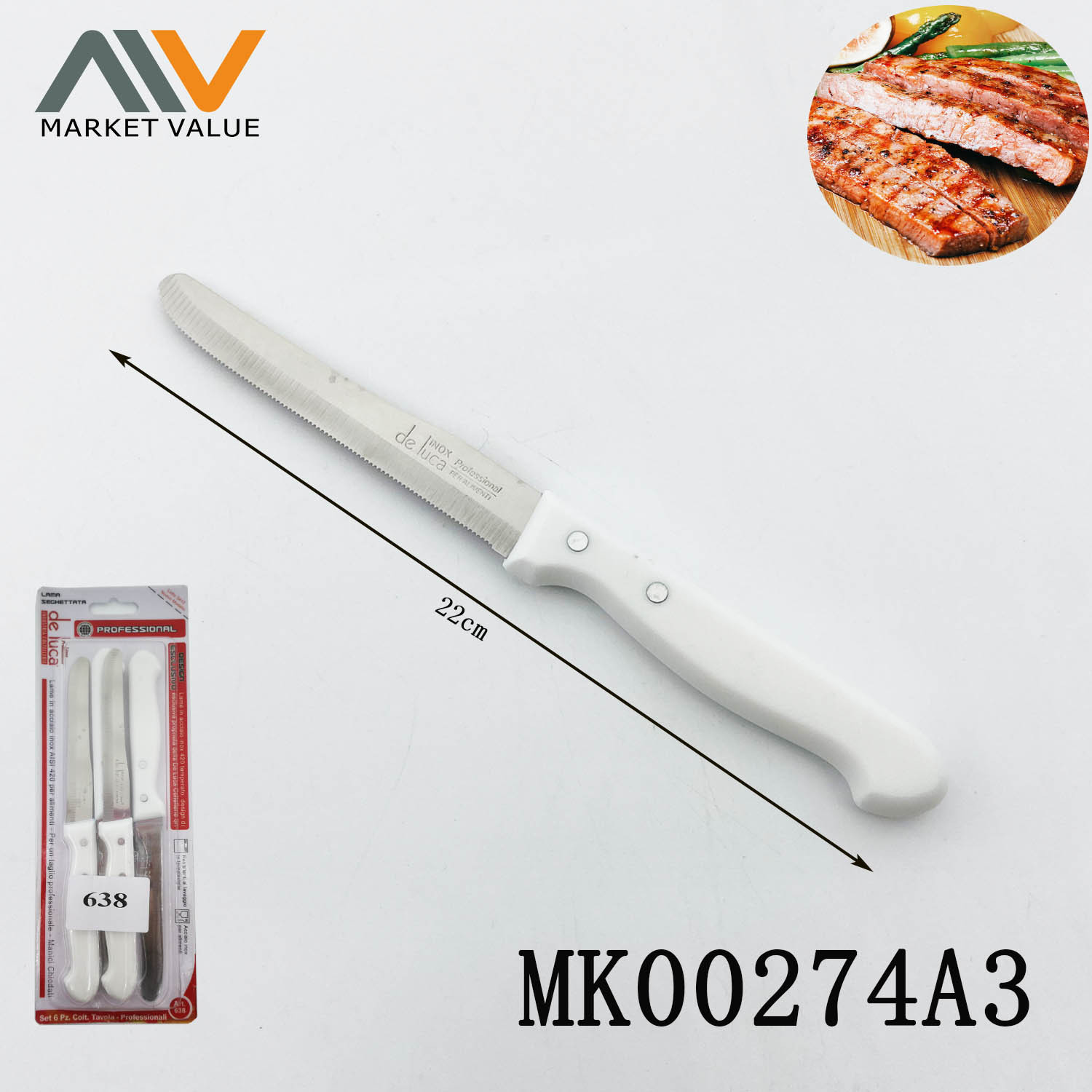SET of 6 pcs 4.5in Table Knife with PP Handle style 2