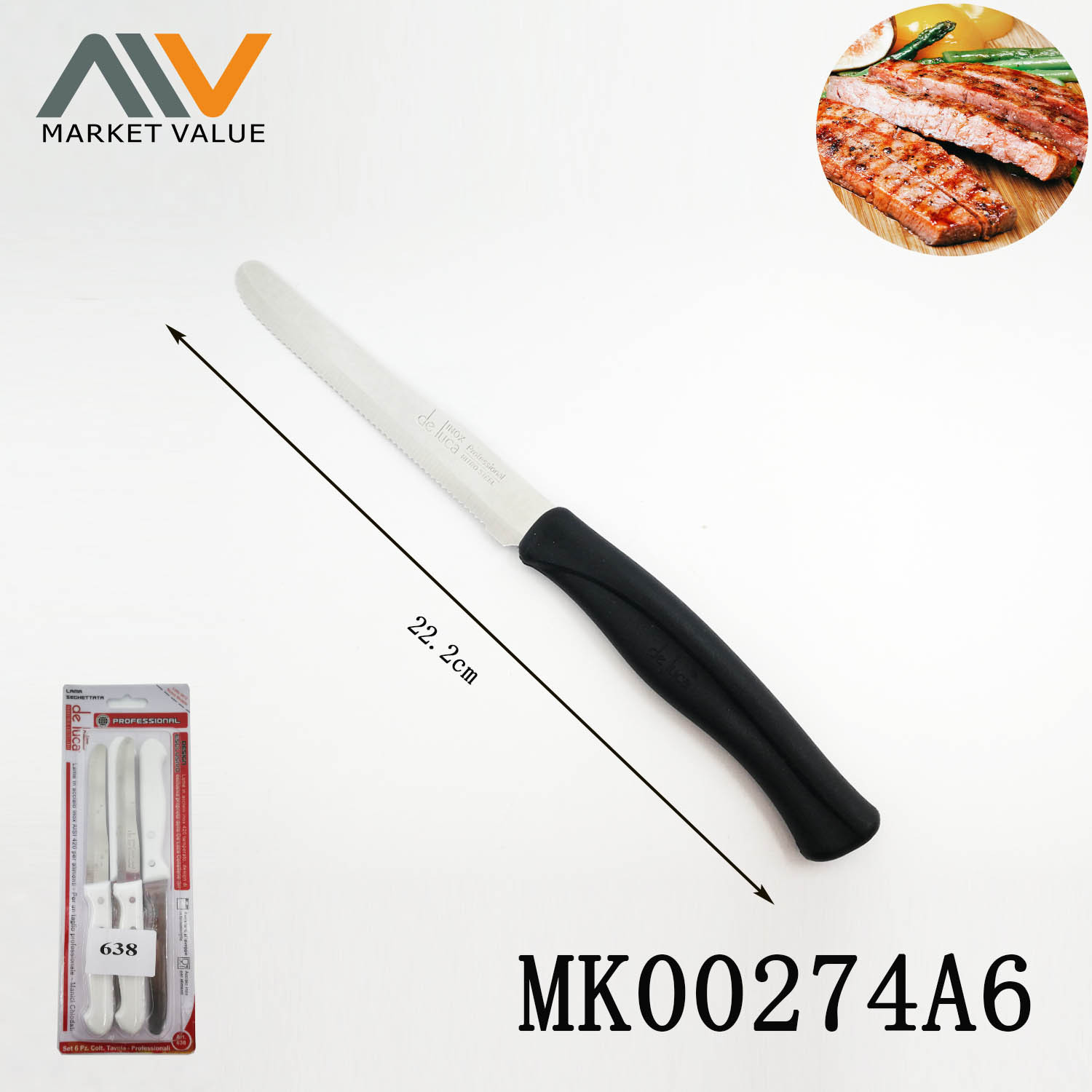 SET of 6pcs 4.5in Steak and Dinner Knife with PP Handle style 3