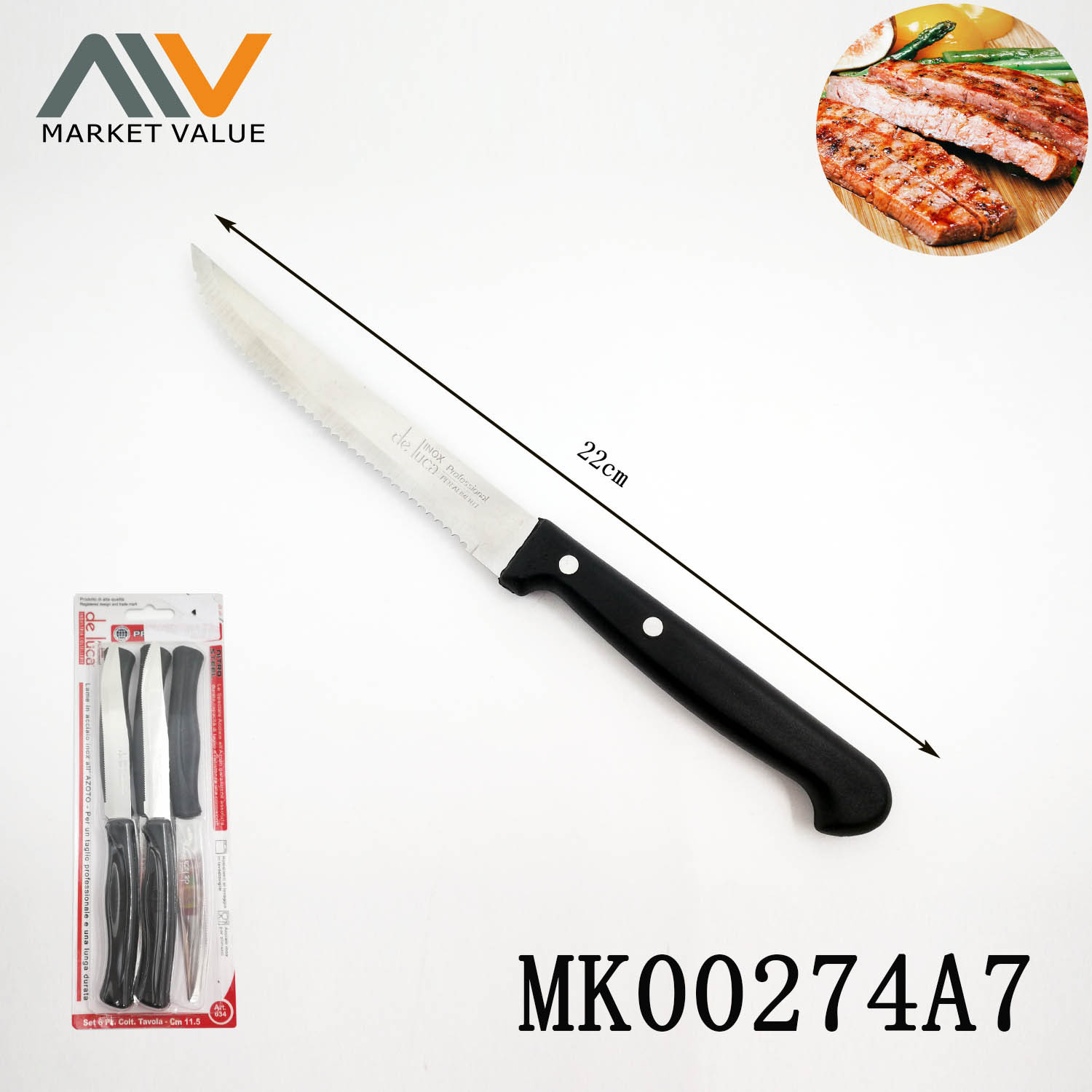 SET of 6pcs 4.5in Steak and Dinner Knife with PP Handle style 2