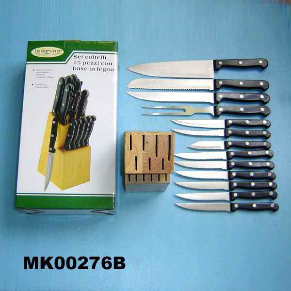 14PCS KNIFE SET PINE WOODEN BLOCK in BOX