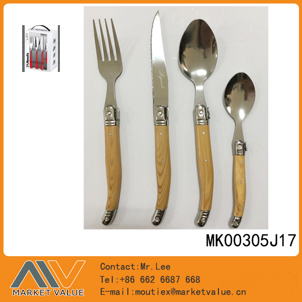 4PCS CUTLERY SET with WOODEN EFFECT Handle in PVC BOX