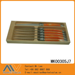6PCS 4.5in SS STEAK KNIFE with ABS Handle in WOODEN BOX