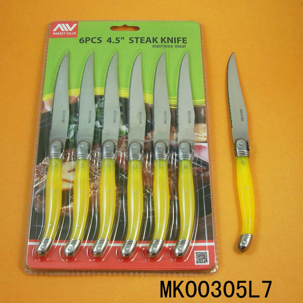 6PCS 4.5in SS STEAK KNIFE HALF PLASTIC Handle