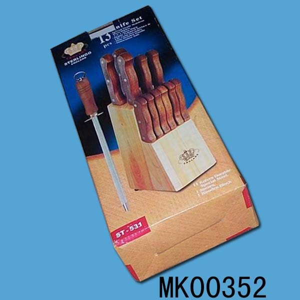 13PCS KNIFE SET WOOD Handle with WOODEN BLOCK in CB