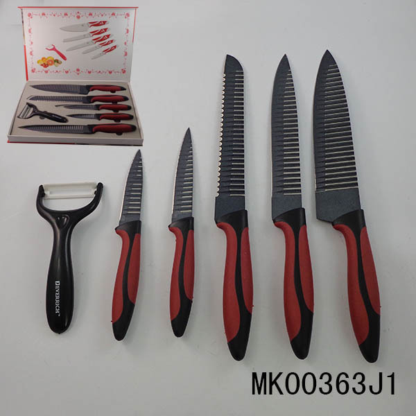 6PCS SET NON STICK KNIFE WAVE BLADE GRIP Handle GIFT BOX