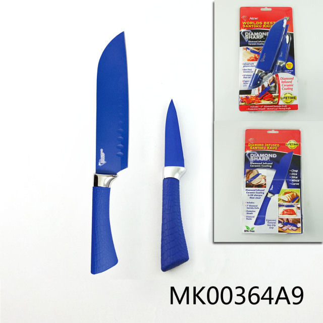 SANTOKU KNIFE with COVER with PARING KNIFE with NONSTICK COATING