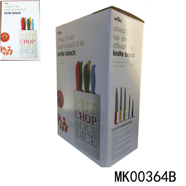 5PCS PP with TPR Handle SS KNIFE SET with KNIFE BLOCK
