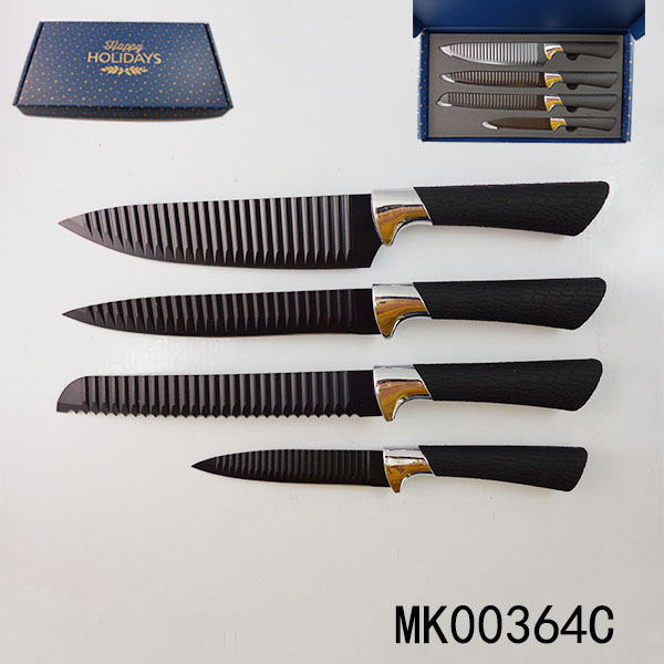 4PCS NON STICK COATING KNIFE SET WAVE BLADE in GIFT BOX