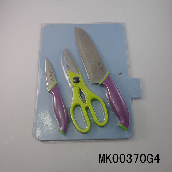 CUTTING BOARD with 3.5in FRUIT KNIFE with SCISSOR with 7in CHEF KNIFE