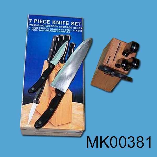 7PCS KNIFE SET BAKELITE Handle with WOODEN BLOCK in COLOUR