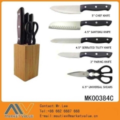 6PCSTRIPLE-RIVETED PREP SET with WOODEN BLOCK in COLOR
