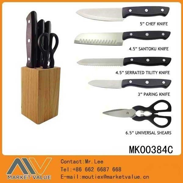 6PCSTRIPLE-RIVETED PREP SET with WOODEN BLOCK in COLOR