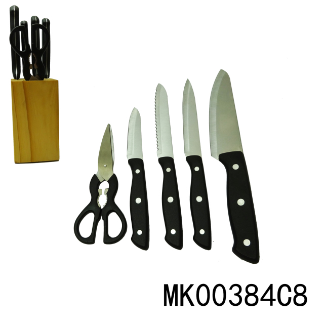 4PCS KITCHEN KNIFE with SCISSORS with WOODEN BLOCK in CB