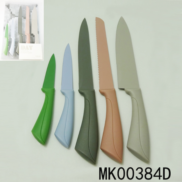 SETS OF 5PC KNIVES COATING SS PLASTIC Handle in PVC BOX