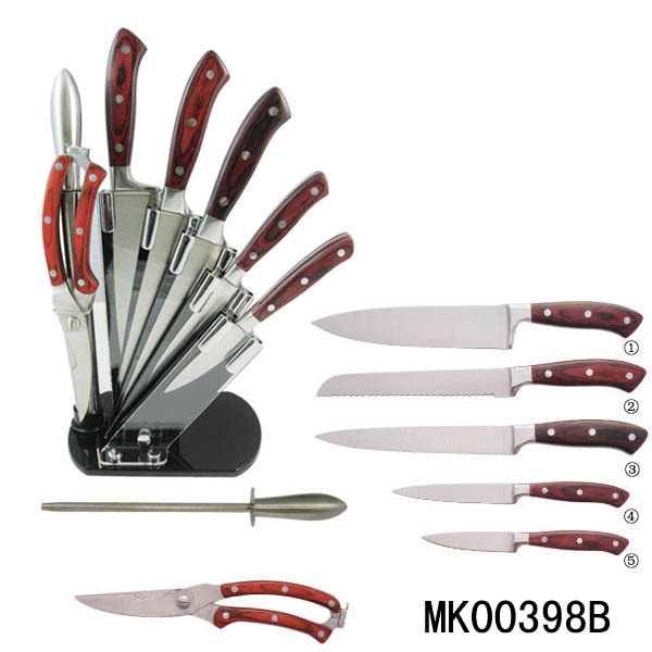 5PCS COLOR WOODEN Handle KNIFE SET with ACRYL Stand in BOX