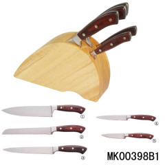 5PCS COLOR WOODEN Handle KNIFE SET with Stand in BOX style 2