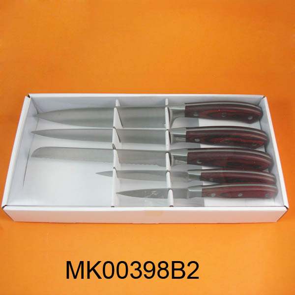 5PCS COLOR WOODEN Handle KNIFE SET in BOX
