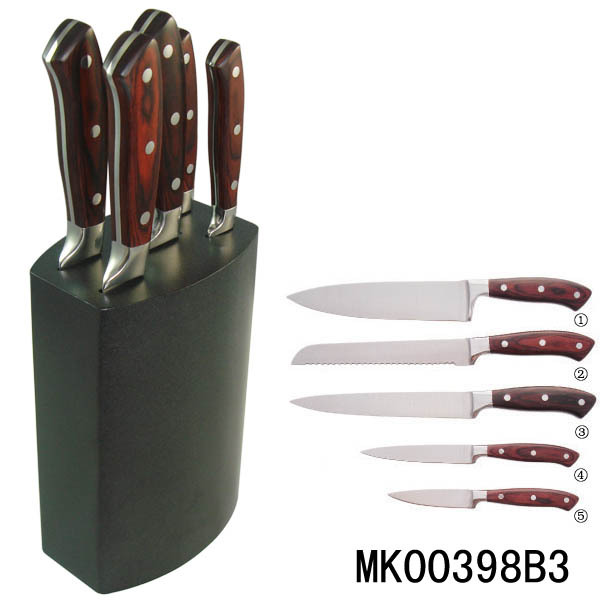 5PCS COLOR WOODEN Handle KNIFE SET with WOODEN Stand