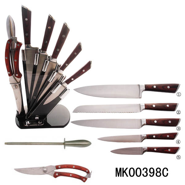 5PCS COLOR WOODEN Handle KNIFE SET with ACRYL Stand in BOX style 2