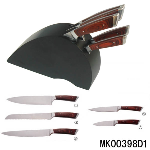 5PCS COLOR WOODEN Handle KNIFE SET with Stand in BOX