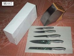 5PCS HOLLOW Handle KNIFE SET with WOODEN BLOCK