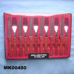 FORK and KNIFE SET 12PC WOODEN Handle with PVC TRAY