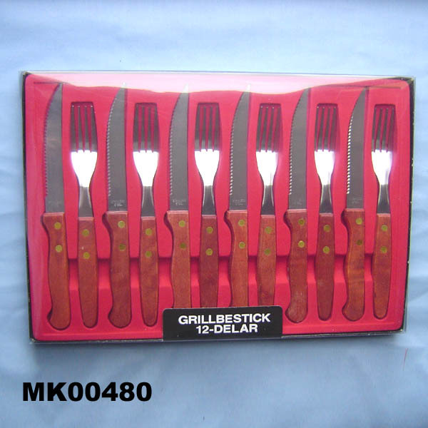 FORK and KNIFE SET 12PC WOODEN Handle with PVC TRAY
