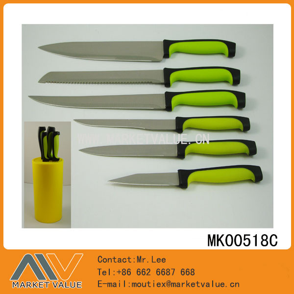 6PCS KITCHEN KNIFE with RUBBER Handle in PLASTIC Stand