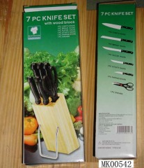 7PCS KNIFE SET ABS Handle PINE BLOCK with STEEL FEET in BOX