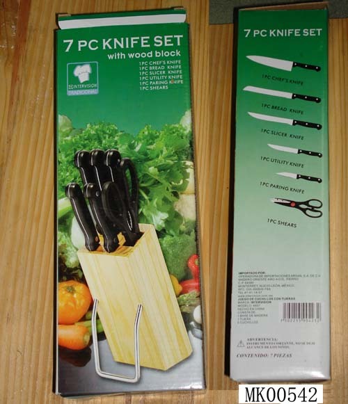 7PCS KNIFE SET ABS Handle PINE BLOCK with STEEL FEET in BOX