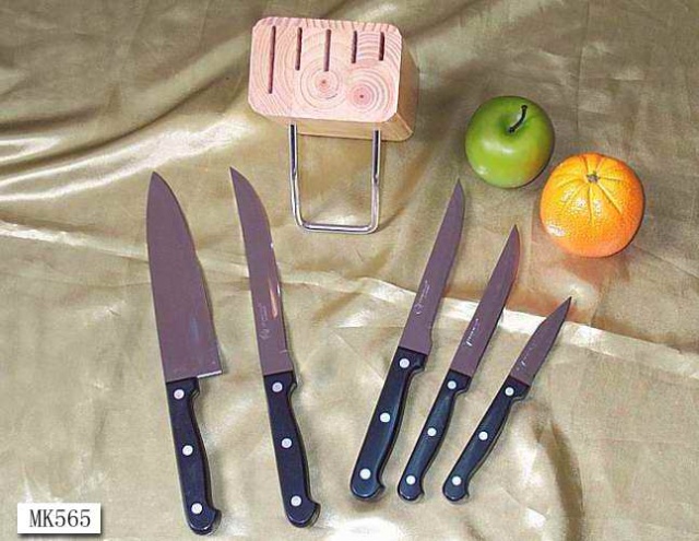 6PCS WOODEN BLOCK KNIFE SET