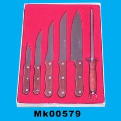 5PCS WOODEN Handle KNIFE with SHARPENER in VELVET TRAY