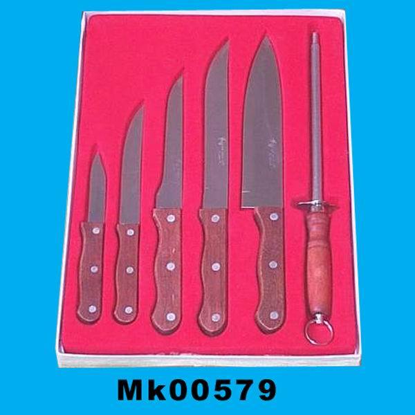 5PCS WOODEN Handle KNIFE with SHARPENER in VELVET TRAY